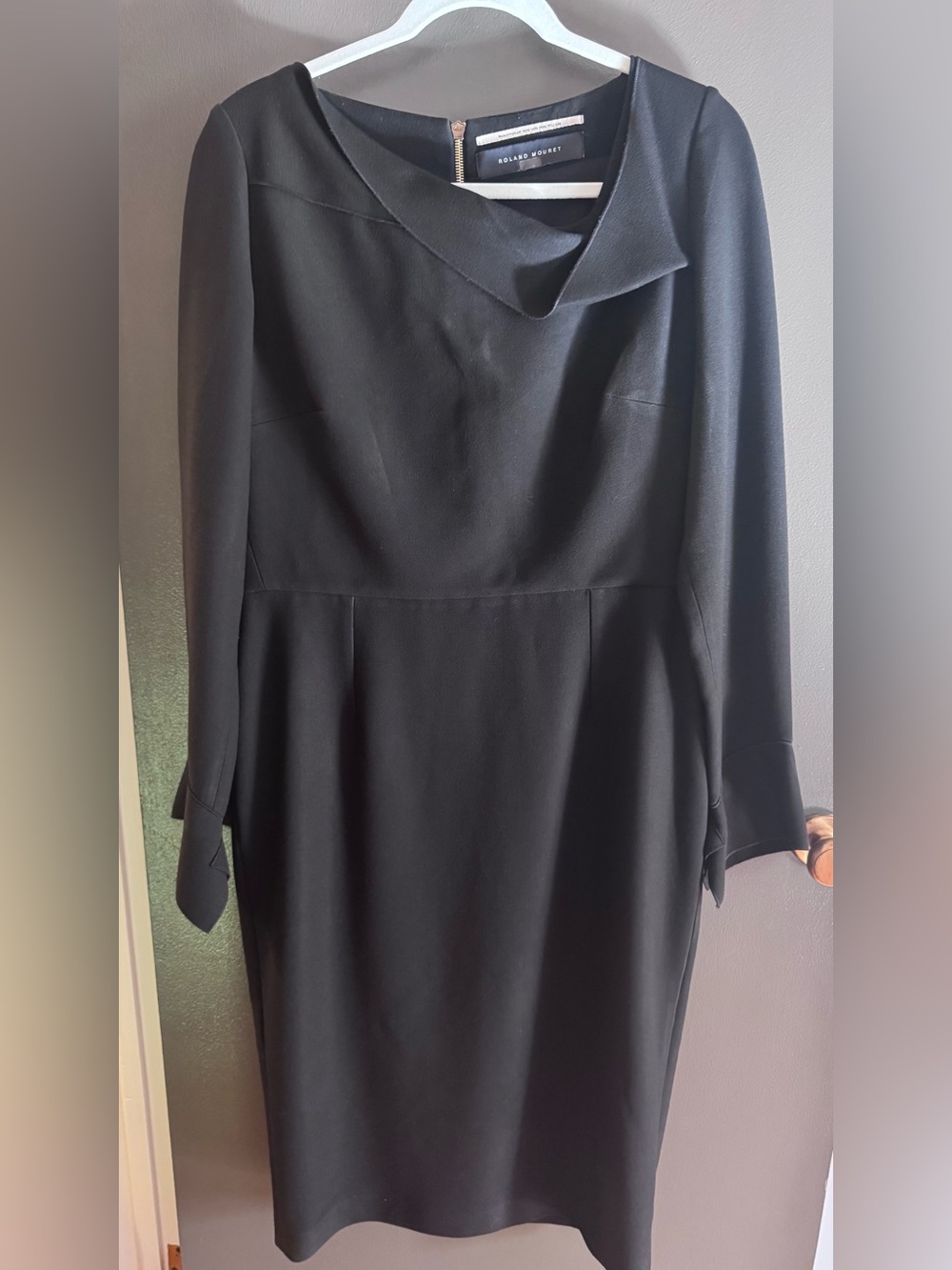 Roland Mouret Black Long Sleeve Draped Neck Dress